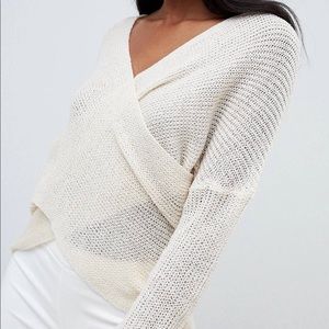 Wrap Front Knit Sweater in Cream